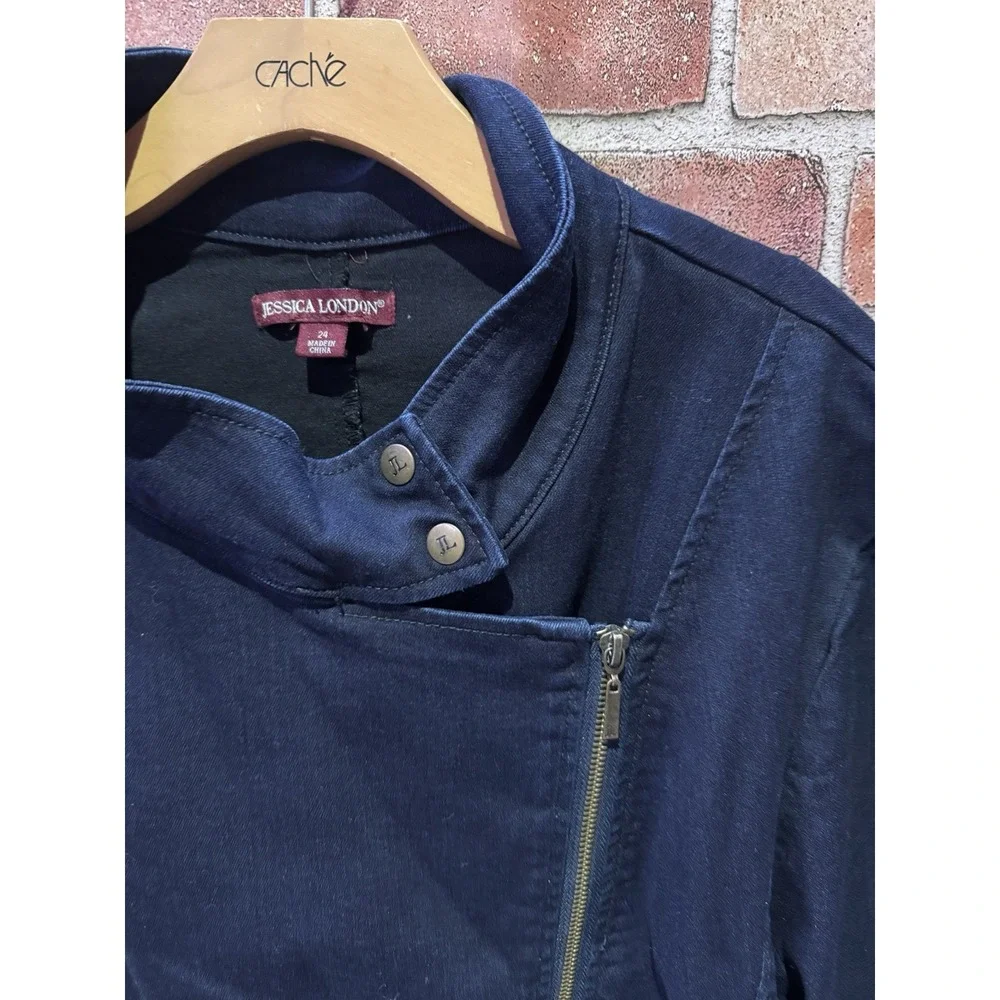 Jessica London Classic‎ Cotton Denim Jacket Women's PlusSize 24 Navy Blue W/ Zip